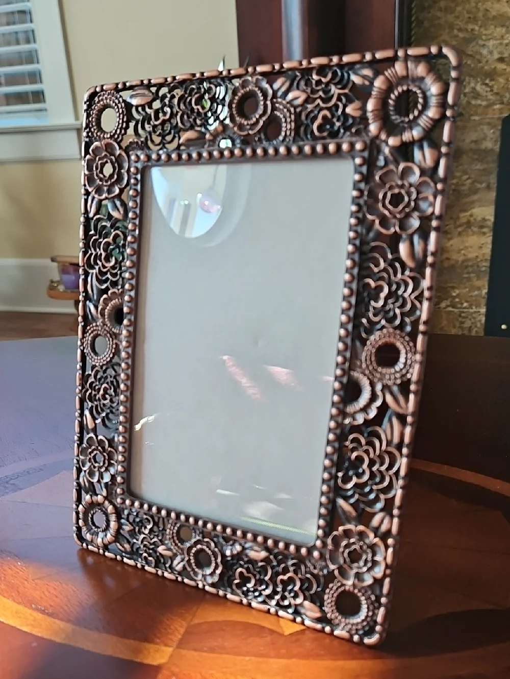 Ornate Floral Metal Picture Frame in Antiqued Copper